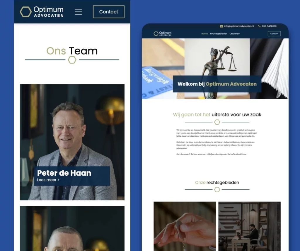 UI design van Optimum advocaten