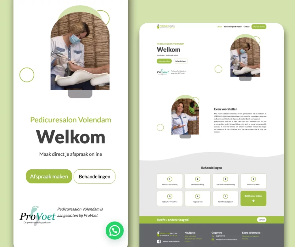 UI design van Pedicure Volendam